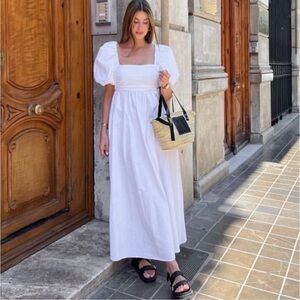 Zara White Poplin Cotton Puff Sleeve Maxi Dress